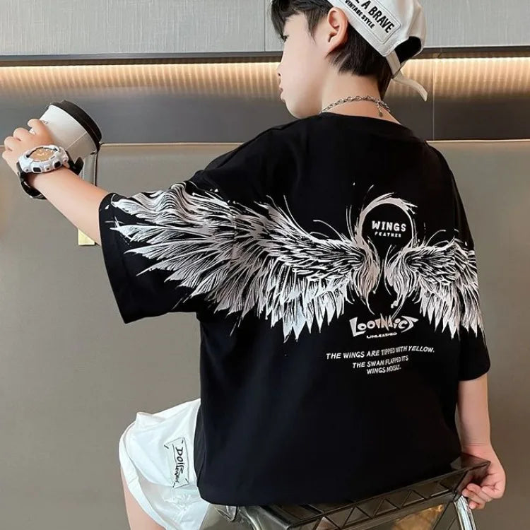 Summer Kids Wing T-Shirt Cotton Loose Stylish Boy's Shirt Big Kids Summerwear