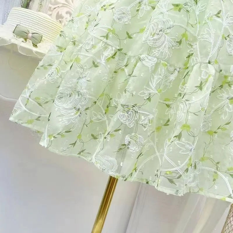 Girls Summer Dresses Children's Princess Gown Big Kids Short-sleeved Dress Teen Girls Peter Pan Collar Clothing