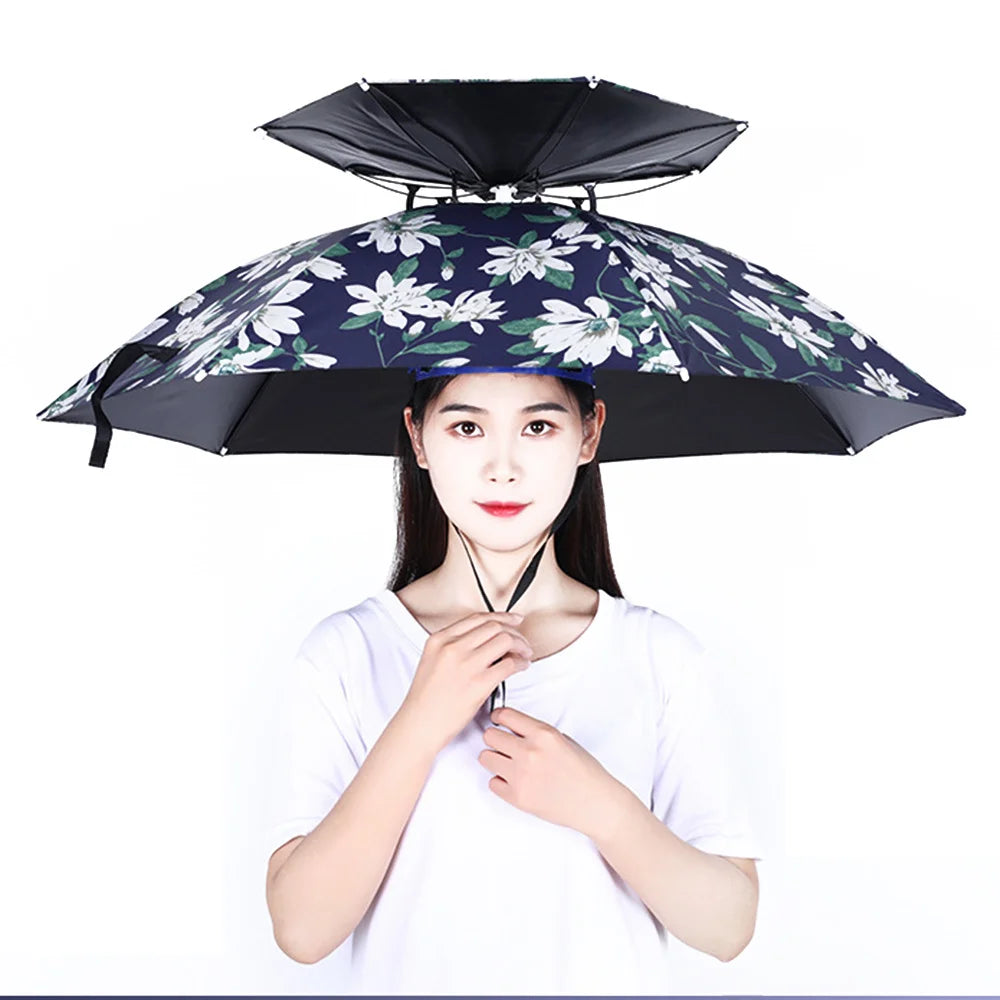Fishing Hats Double Fishing Umbrella for Sunny and Rainy
