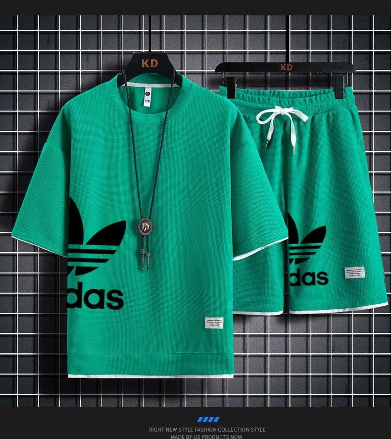 Summer  New Men's pullover sportswear Set, fashionable basketball men's casual short-sleeved T-shirt + shorts two-piece set