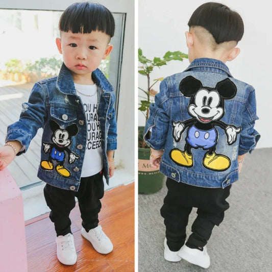 2024 Autumn Mickey Mouse Cartoon Baby Boys Jacket Children Fashion Japanese Korean style Cowboy Outerwear & Coats Kids Clothes