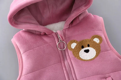 3Pcs Boys Suit Autumn And Winter Baby Girl Clothes Fleece Thickened Keep Warm Sets For Children Cute Bear Embroidery Clothing