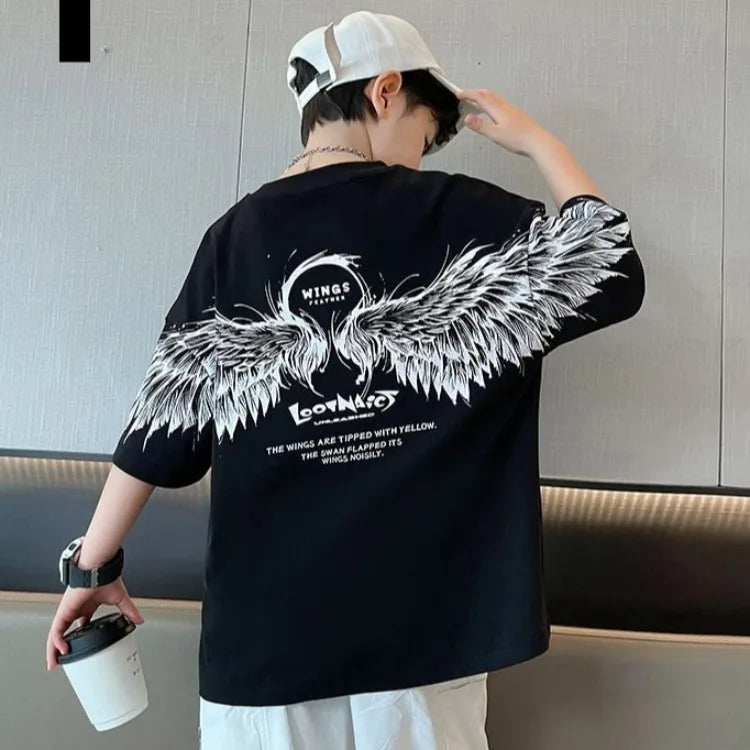 Summer Kids Wing T-Shirt Cotton Loose Stylish Boy's Shirt Big Kids Summerwear