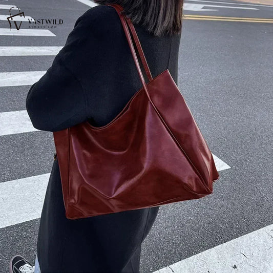 Women Tote Bag Fashion Underarm Pouch Large Capacity Soft Pu Leather Shoulder Bag Retro Crossbody Bag Casual Portable BucketBags