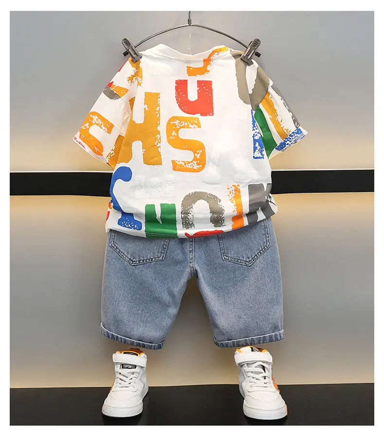 Children Clothing Korean Cotton Short Sleeve Print Shirt+Shorts Set for Toddler Boy Baby Summer Thin Casual Fashion Outfit