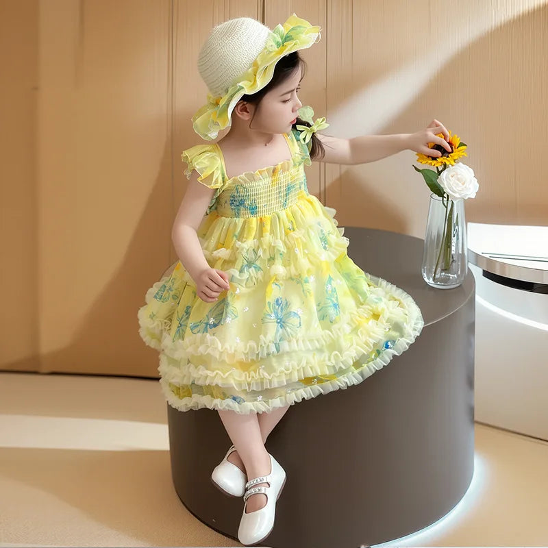 Girl Summer Mesh Dress Doll Baby  Kids Back Butterfly Flower Suspender Princess Dress Fashion Casual