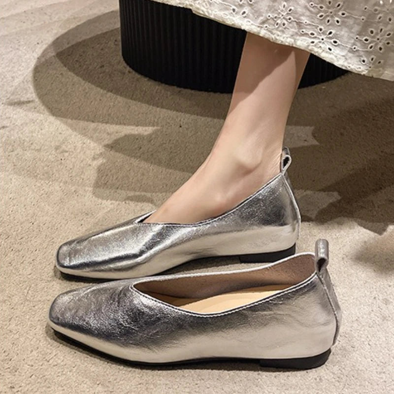 New Shoes for Women Retro Ladies Flats Slip on Shoes Loafers Square Toe Shallow Mouth Women Casual Footwear Lightweight