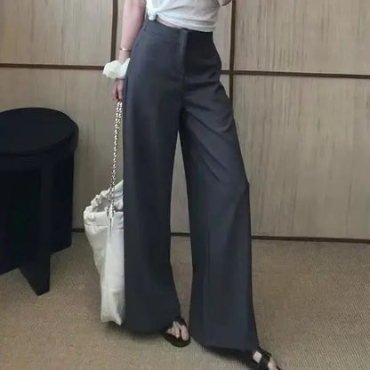 High Waist Zipper Solid Temperament Suit Pants Spring Summer All-match Loose Vintage Straight Pants Casual Fashion Women Clothes
