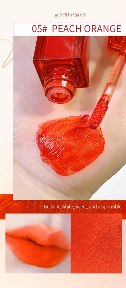 PEACHWHO Ruby Velvet Foggy Lip Glaze Matte Lip Stain Moisturizing Longlasting Waterproof Natural Smooth Silky Lipstick Cosmetics