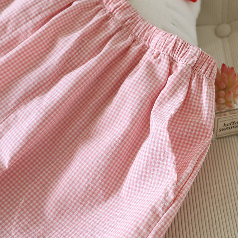 Spring and Summer Thin Loose Size Plaid Design Women's Pajama Pants Elastic Waist Casual Homewear Women Nine-point Trousers