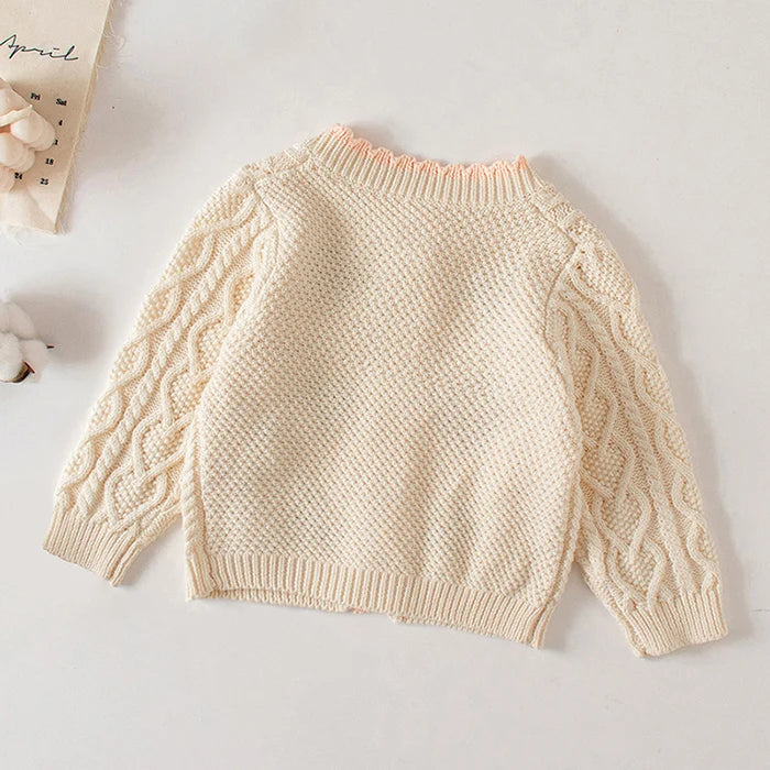 Winter Spring Baby Knitted Clothing Long Sleeved Floral Embroidery Knitting Coat Newborn Baby Girls Knitting Cardigan Sweater (Available)
