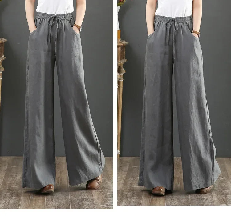 Women Retro Tai Chi Loose Wide Leg Pants Casual Cotton Linen High Waist Pants Mopping Straight Trousers Daily Wear Streetwear