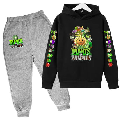 Kids Hooded Pullover Popular Game Plants vs. Monster Print Boys/Girls Top/Pants 3-13Y Casual Fun Sports Charming  Clothing Set
