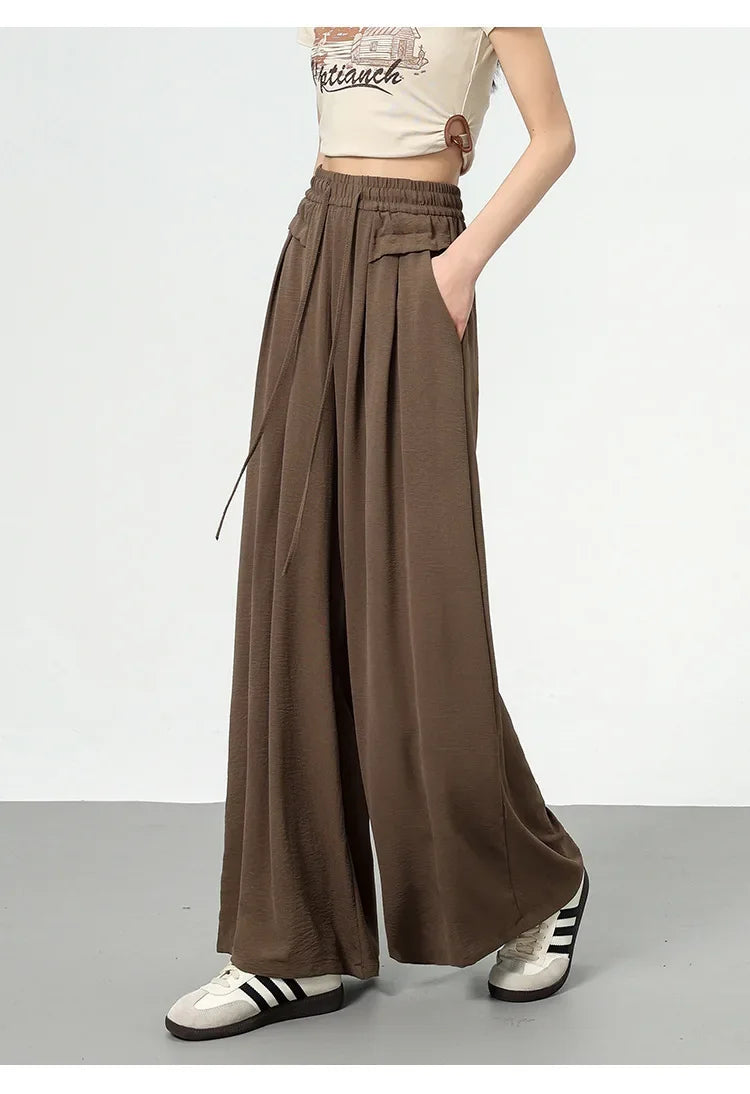 High Waist Wide Leg Pants Women's Ice Silk Loose Fit Casual Trousers Skirt Spring Summer New Style Sliko Moutain Lazy Pants