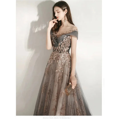 Banquet Evening Dress Dress Female 2025 New Style Temperament Company Annual Meeting Birthday Glitter Host Art Exam Tail Dress