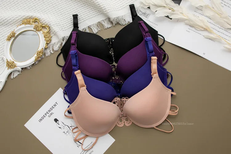 Sexy Woman Silky Underwear Comfortable Adjustable Bra Underwire Back Floral Embroidery Seamless Bra for Women Intimate Sleepwear