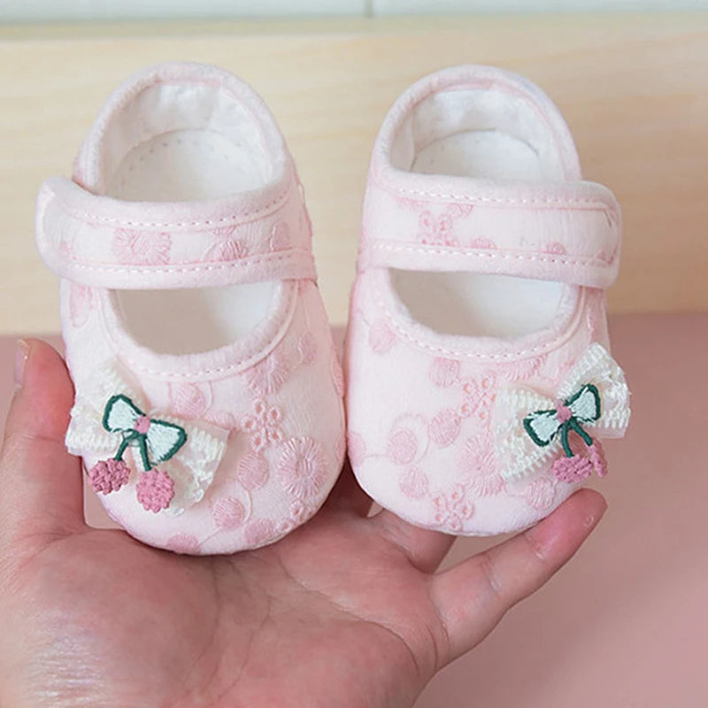 Baby Girl Cute Flats Non-slip Soft Soles Butterfly/Cherry Mary Jane Shoes Casual Walking Shoes for Newborn Toddler