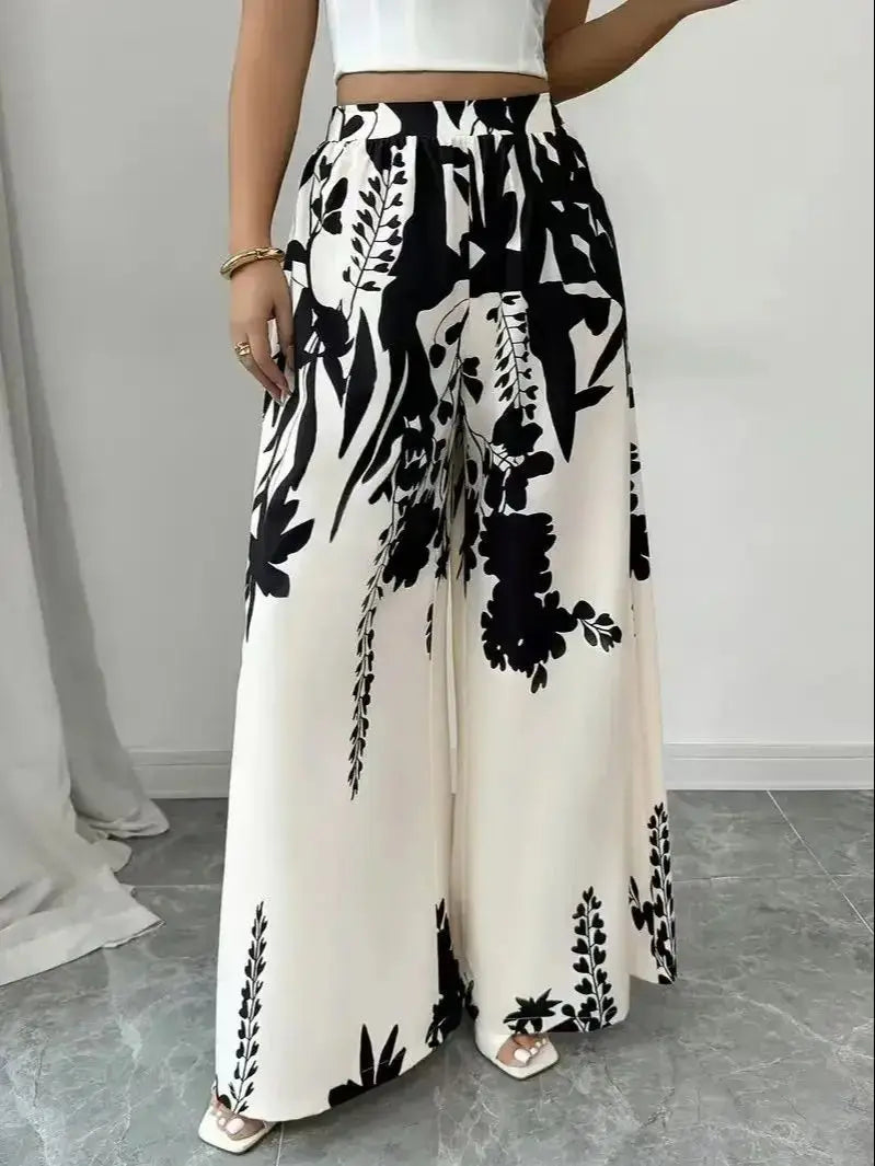 Women's fashion printed, lace-up, waist-cinching, slim-fit casual trousers for women