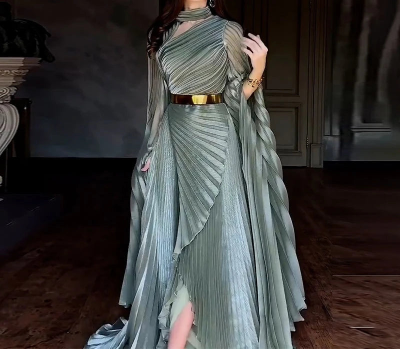 Elegant Party Dress for Women Temperament Fashion  Fall Winter New Batwing Sleeve Shawl Split Vestidos Evening Long Dresses