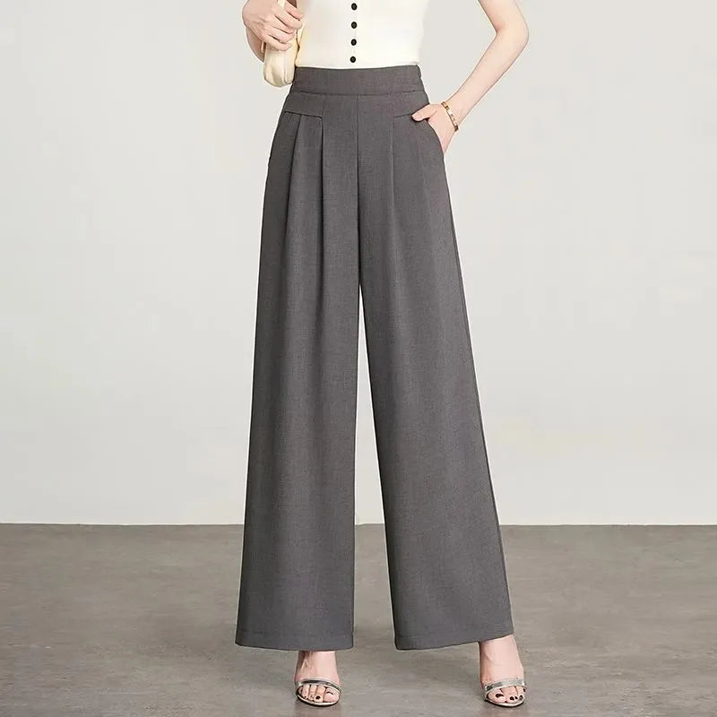Women's Black High Waist Wide Leg Pants Pleated Loose Fit Formal Casual Trousers