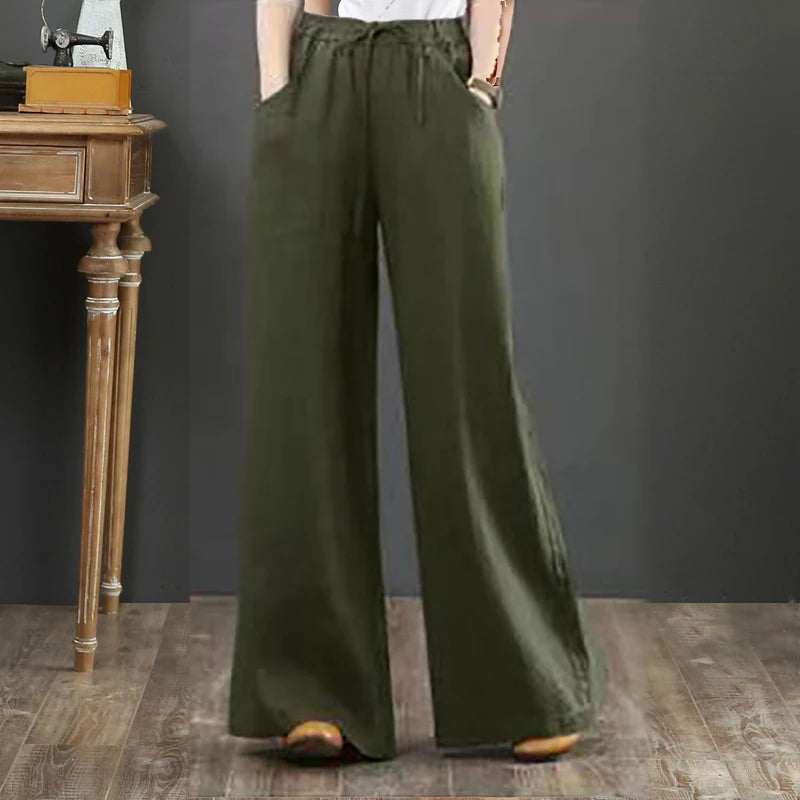 Women Retro Tai Chi Loose Wide Leg Pants Casual Cotton Linen High Waist Pants Mopping Straight Trousers Daily Wear Streetwear