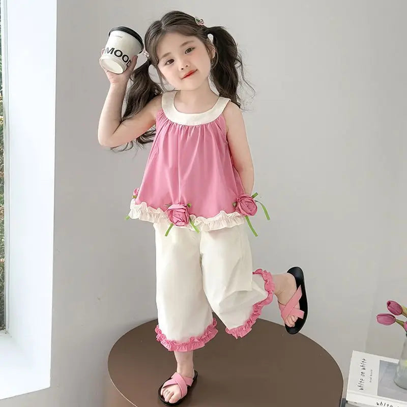 Children's Sets Floral Girls Set Summer New Kids Super Cute Short Sleeve Top