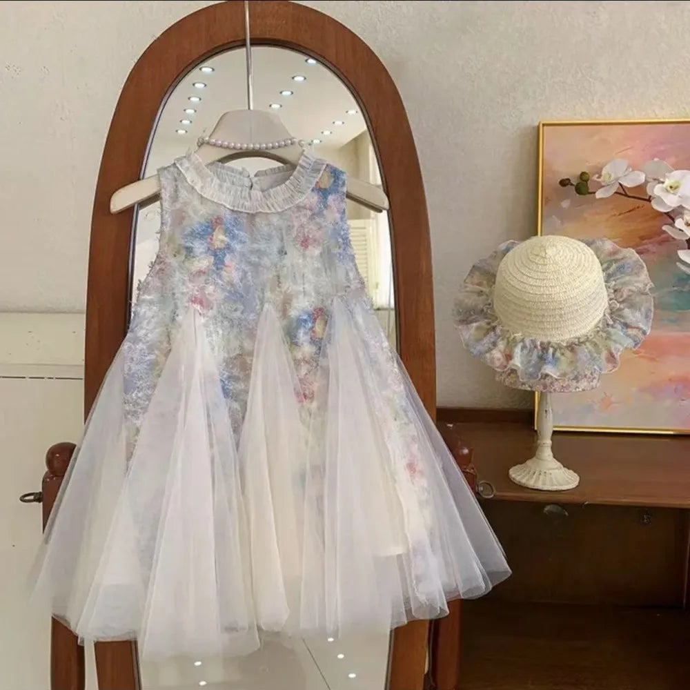 Bear Leader Girl Princess Dress Summer Fashion Sleeveless Ruffled Mesh A-Line Girls Party Dresses 2-7 Years Children's Clothing