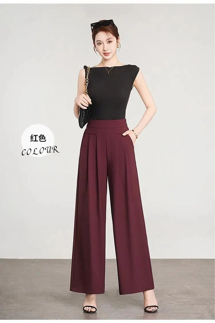 Women's Black High Waist Wide Leg Pants Pleated Loose Fit Formal Casual Trousers