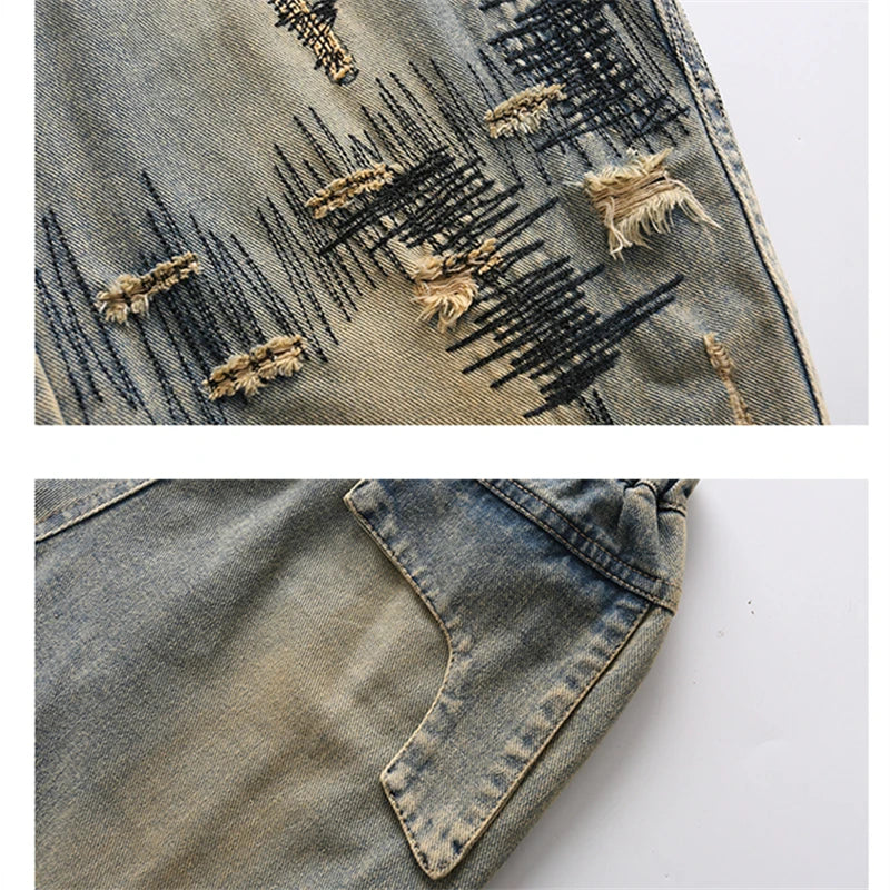 Korean Boy Luxury Hip Hop y2k Baggy Ripped Jeans Kids High Street Fashion Hiphop Rap Dance Denim Pants Child Performance Trouser