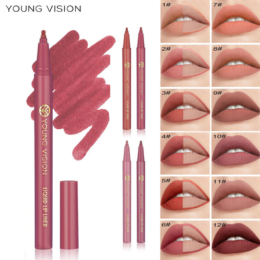 12 color matte liquid lipliner sponge gourd head fog surface bare color waterproof lip glaze red pen