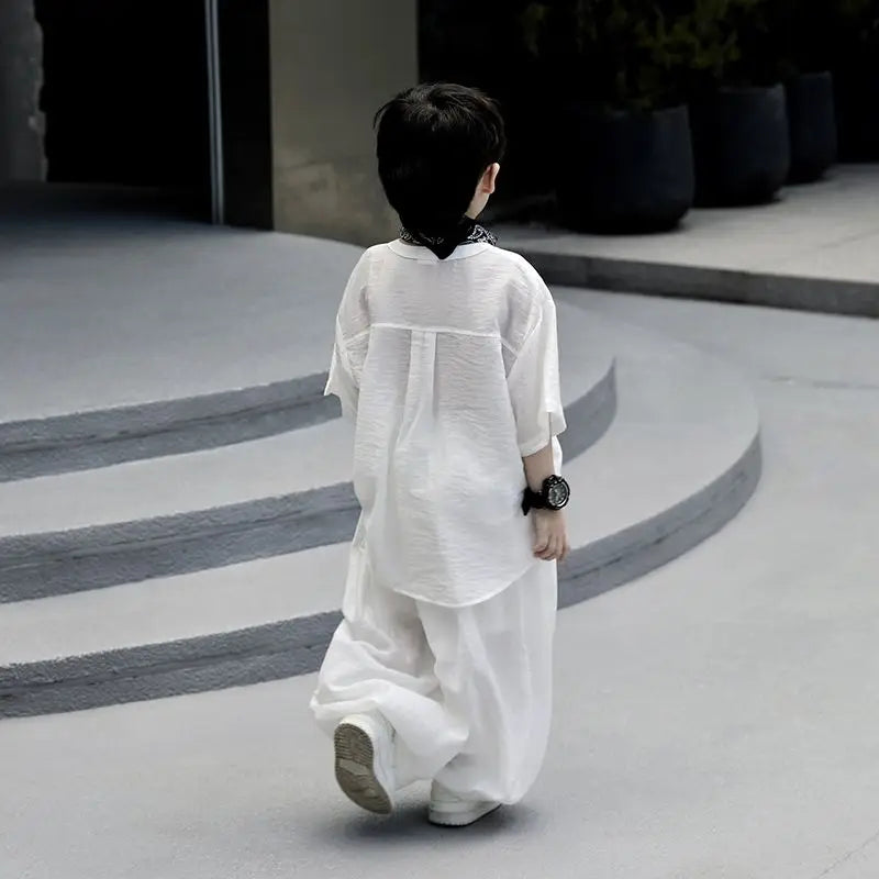 Chinese Style Teenage 2Pcs Set Ultrathin Kids Boy Spring Summer T shirt Top + Pant Casual Teen Boy Clothing Children's Costume