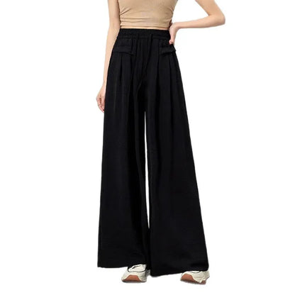 High Waist Wide Leg Pants Women's Ice Silk Loose Fit Casual Trousers Skirt Spring Summer New Style Sliko Moutain Lazy Pants