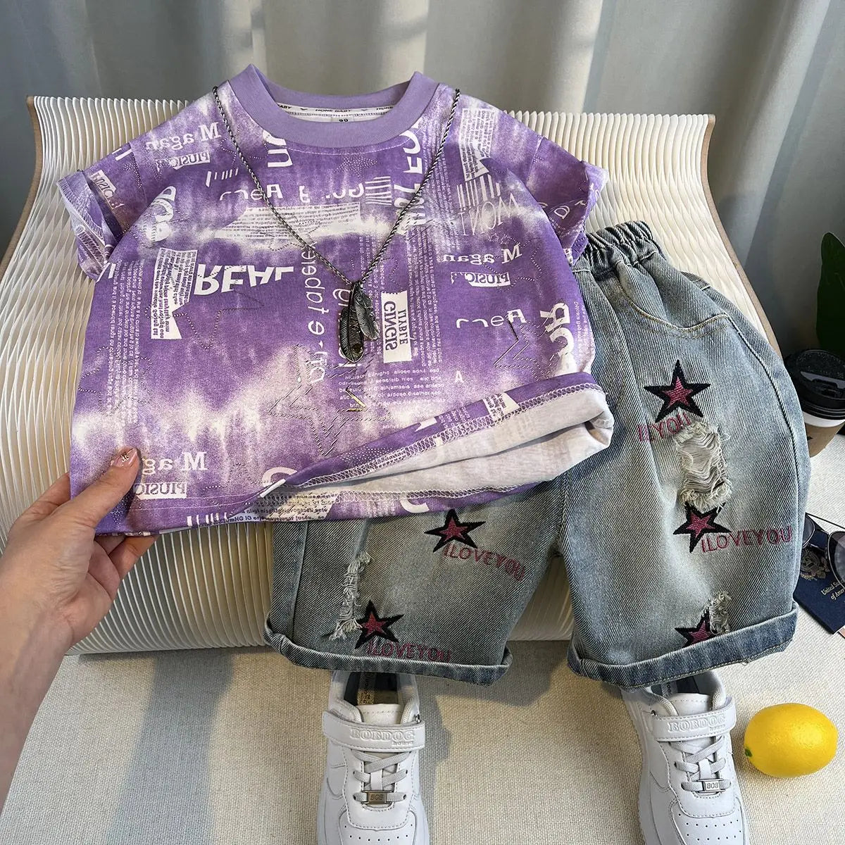Hot Sale Fashion Baby Boy Suit Summer Clothes Short Sleeve T-shirt Short Jeans 2 Piece Set Kids Outfit  Children's Costume