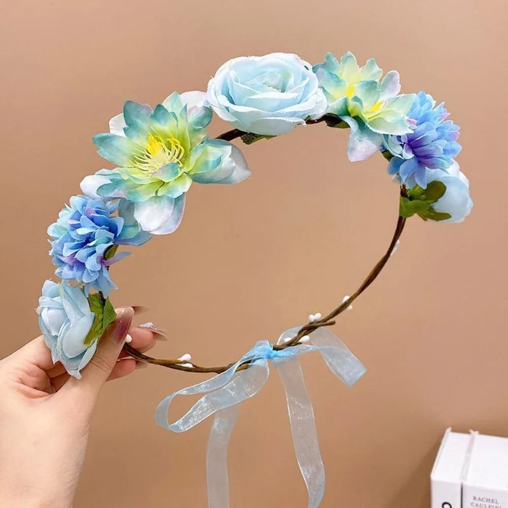 Bohemia Style Bride Garland Simulation Flower Hair Ornaments Simulation Wreath Thai Adjustable Seaside Vacation Headdress Party