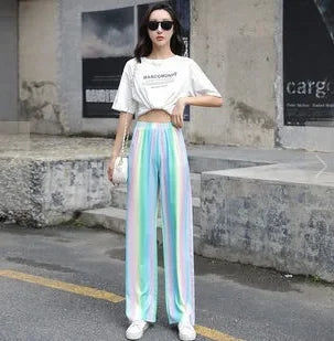 Thai Print Heart Wide Leg Pants Women Summer Thin Loose plus Size High Waist Slimming Long Trousers Casual Fashion plus Size