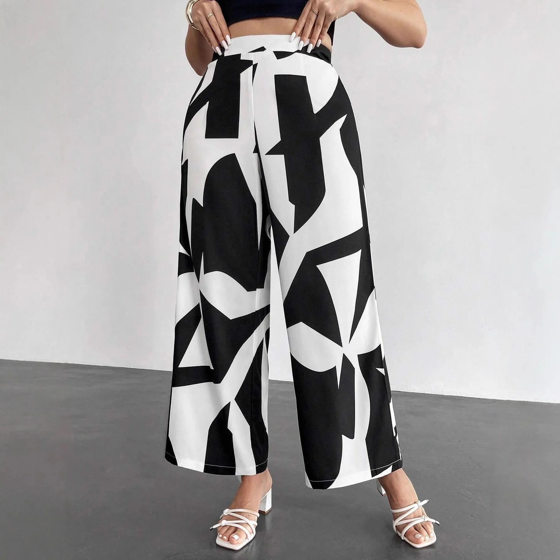 New Pantalones De Las Mujeres Spodnie Beach Geometric Print Vacation Loose Wide Leg Pants Women High Waist Casual Straight Pants