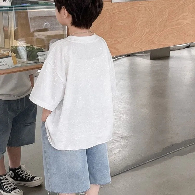 Kids' Oversized Star Print T-Shirt Korean Style Summer Casual Breathable Cotton Top
