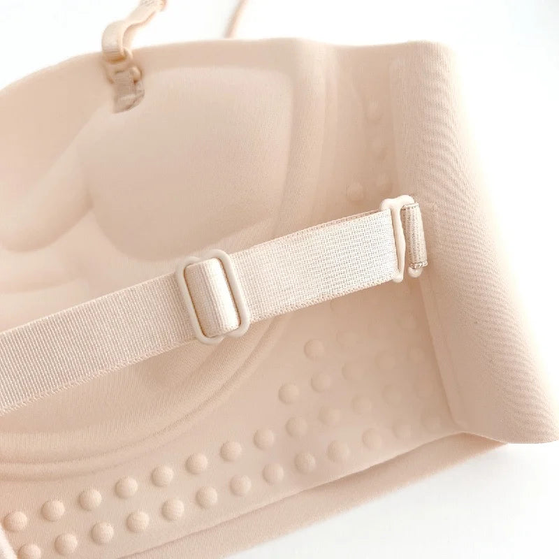 Front Closure Strapless Bras For Women Seamless Push Up Brassiere Thick Soft Underwear Solid Color Adjustable Invisible Lingerie