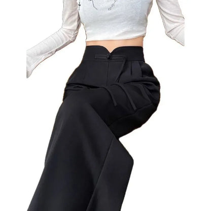 New Chinese Style High Waist Buttoned Suit Pants Women's Spring Summer Casual Wide Leg Pants Versatile Slimming Design