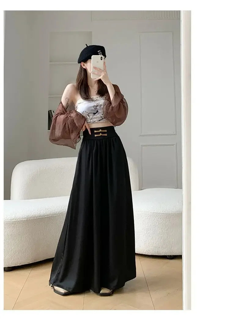 High Waist Drapey Wide Leg Casual Pants Women's Spring Summer New Chinese Design Long Trousers Southeast Asian National Style Bu