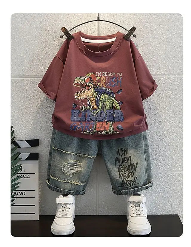 Children Clothing Korean Cotton Short Sleeve Print Shirt+Shorts Set for Toddler Boy Baby Summer Thin Casual Fashion Outfit