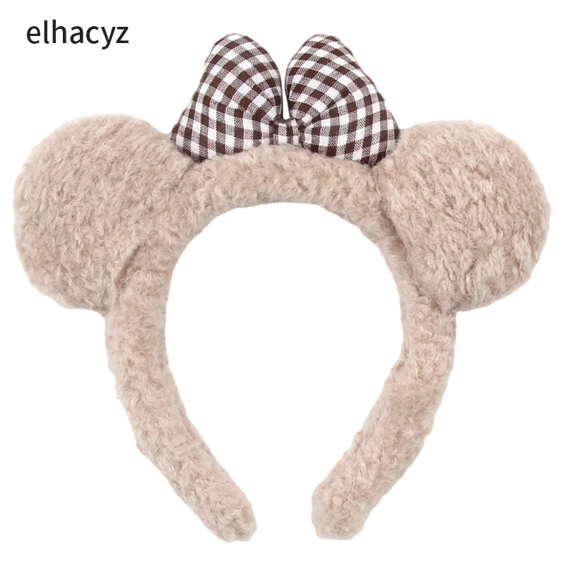 Mickey Mouse Disney Fashion Women Bow Bear Ear Plush Hair Band Cartoon Headband Female Sweet Cute Girls Hairband Hair Accessorie