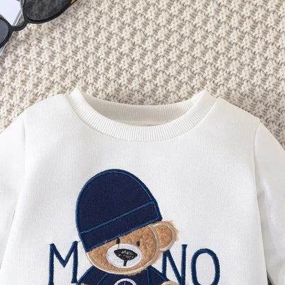 Boys and Girls Autumn and Winter New Cartoon Letter Hat Bear Embroidered Long Sleeve Hoodie Long Pants Two Piece Set