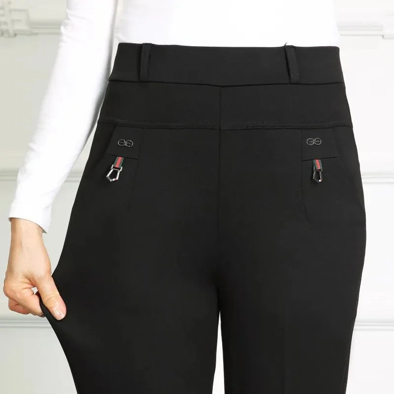 High Waist Loose Fit Elastic Mom Pants Women's Casual Trousers Spring Autumn Long Pants for Elderly Ladies Straight Leg
