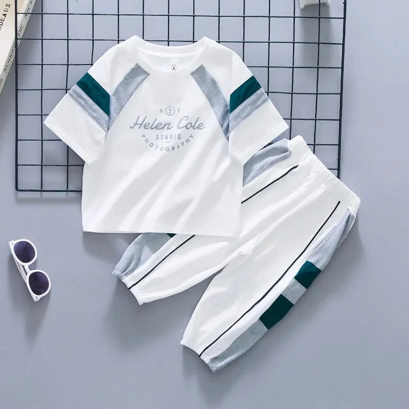 New Children's Cool Loose Fit Sportswear Korean Edition Baby Short Sleeve T-shirt 2 Pieces