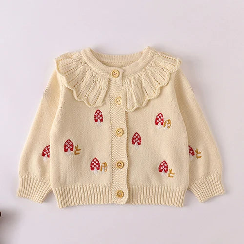Winter Spring Baby Knitted Clothing Long Sleeved Floral Embroidery Knitting Coat Newborn Baby Girls Knitting Cardigan Sweater (Available)