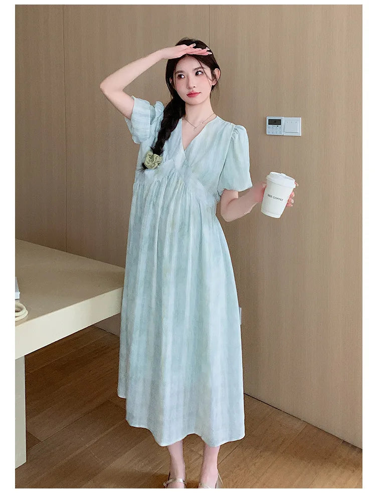 Pregnant Women's Dress Summer  Fashionable Western Style Loose Belly Covering French High Waisted Long Skirt