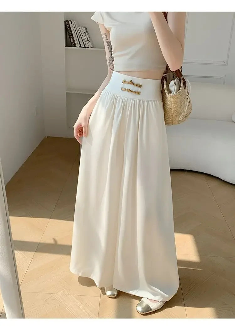 High Waist Drapey Wide Leg Casual Pants Women's Spring Summer New Chinese Design Long Trousers Southeast Asian National Style Bu