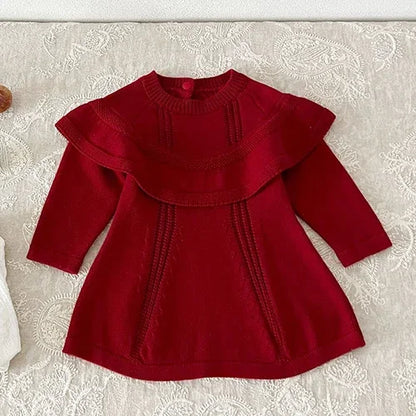 2024 New Autumn Kids Princess Dresses Long Sleeved Knitted Splicing Baby Girl Knitting Party Dress Children Knitting Clothes