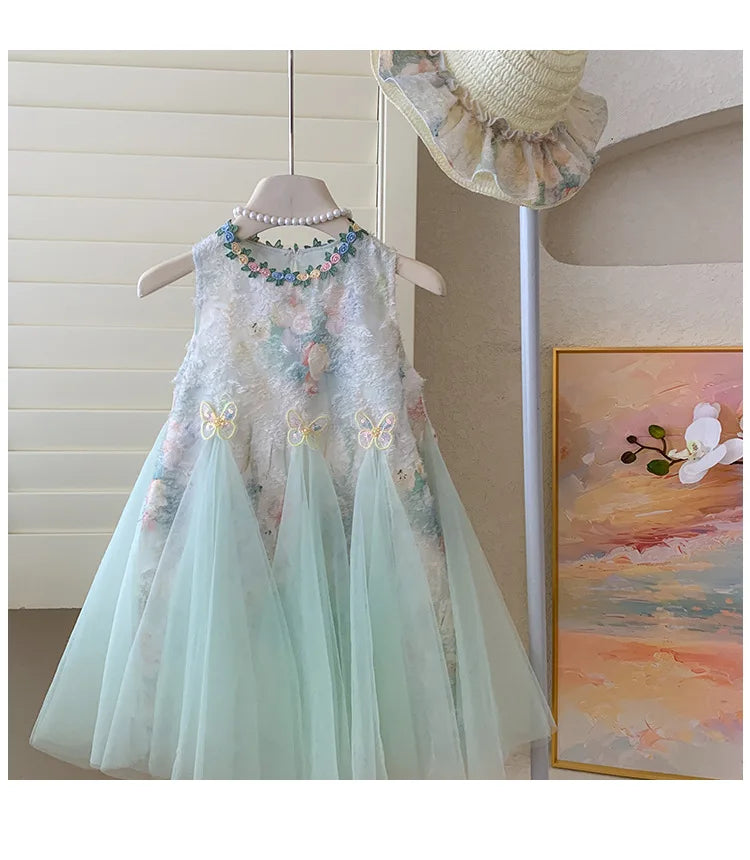 Girls Dress Summer  New Tank Top Dress Children Holiday Children Baby Beautiful Puff Princess Dress